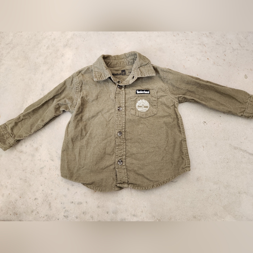 Timberland‎ baby boy button up long sleeved shirt olive green size 18 months
